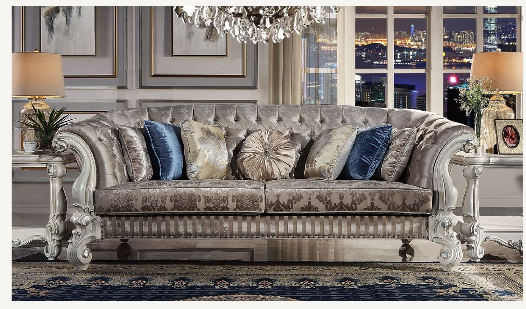 LV01394 2Pc Sofa & Loveseat Ivory Fabric & Bone white Versailles Collection by Acme Furniture