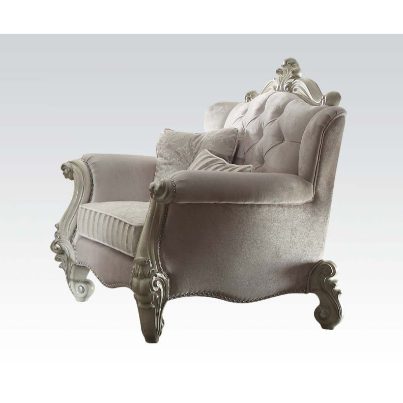 52107 Accent Chair Ivory Fabric & Bone White Finish Versailles Collection By Acme Furniture