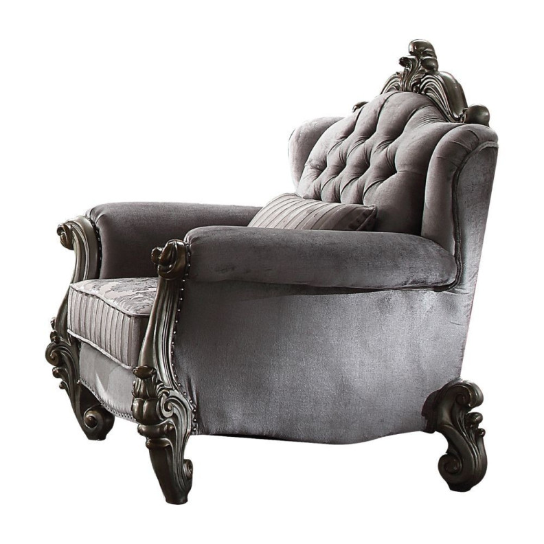 56842 Accent Chair Velvet & Antique Platinum Versailles Collection By Acme Furniture