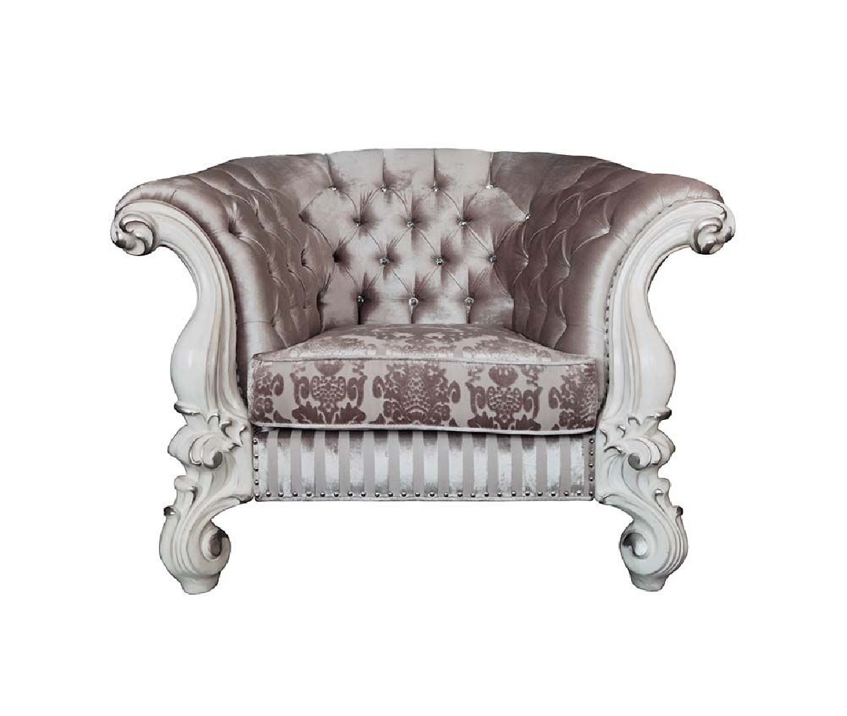 LV01396 Ivory Fabric & Bone White Finish Chair Versailles Collection By Acme Furniture