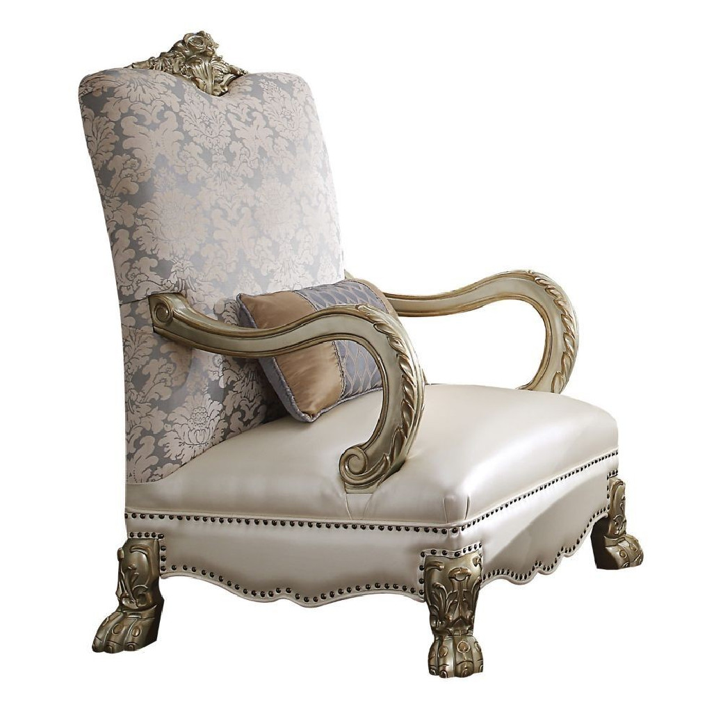 54877 Accent Chair Pearl Synthetic Leather /Fabric Dresden Gold Patina Collection by Acme Furniture