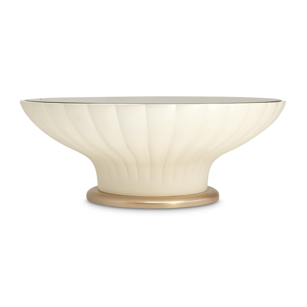 Round Scalloped Cocktail Table W/Glass La Rachelle Collection By Michael Amini