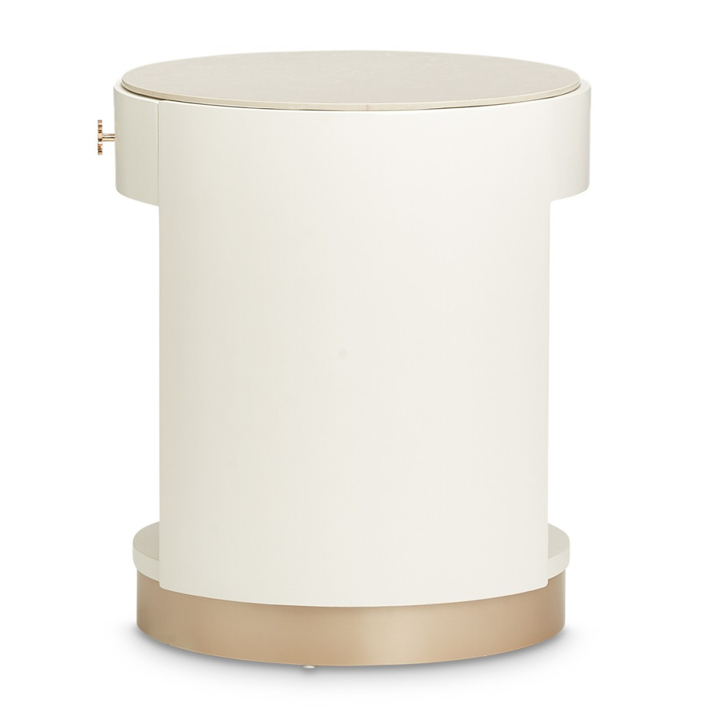 Round End Table W/ Marble Top  Champagne La Rachelle Collection By Michael Amini