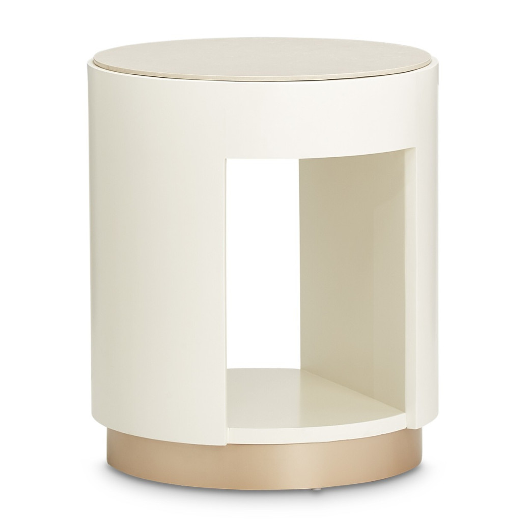 Round End Table W/ Marble Top  Champagne La Rachelle Collection By Michael Amini