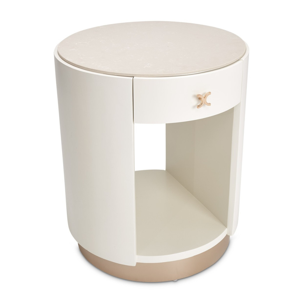 Round End Table W/ Marble Top  Champagne La Rachelle Collection By Michael Amini
