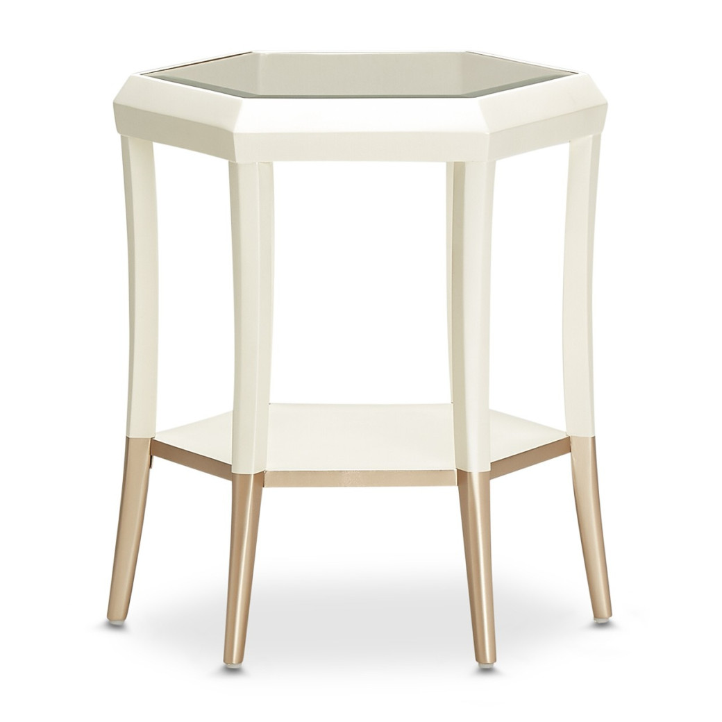 Hexagon Accent Table Medium Champagne La Rachelle Collection By Michael Amini