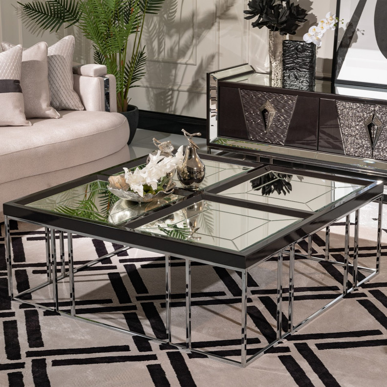 LFR-CRMA201-830 Cocktail Table Glossy Charcoal Sand Carmela Zinc Siver Collection By Michael Amini