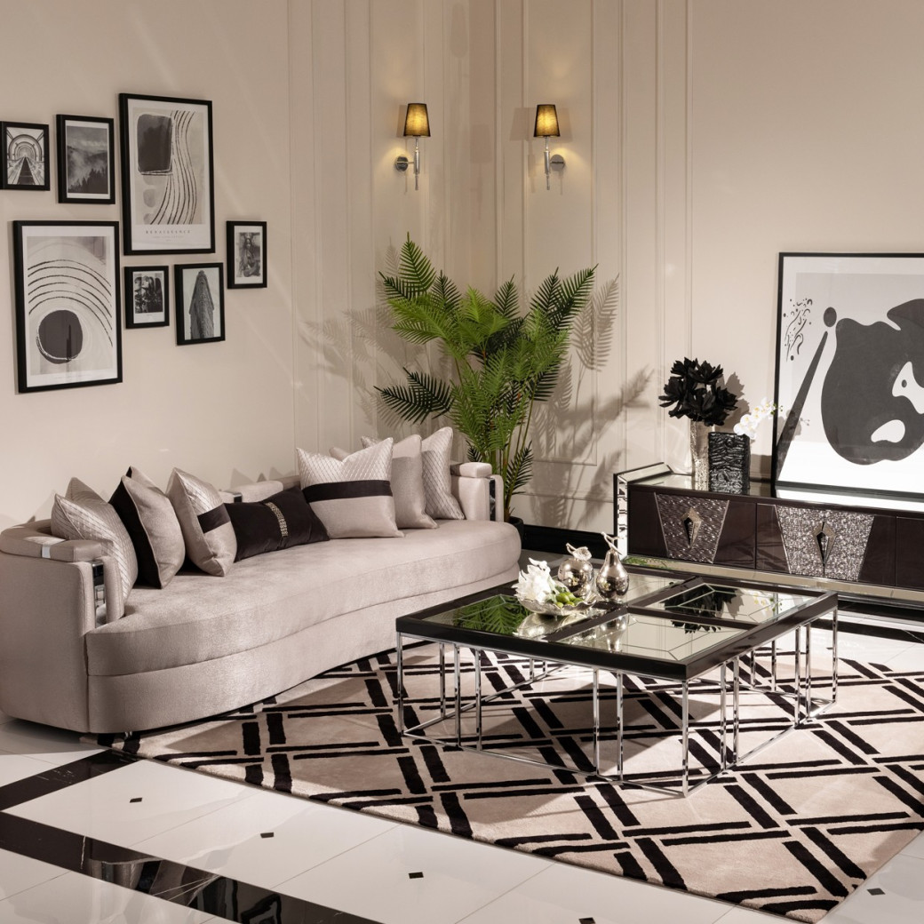 LFR-CRMA201-830 Cocktail Table Glossy Charcoal Sand Carmela Zinc Siver Collection By Michael Amini