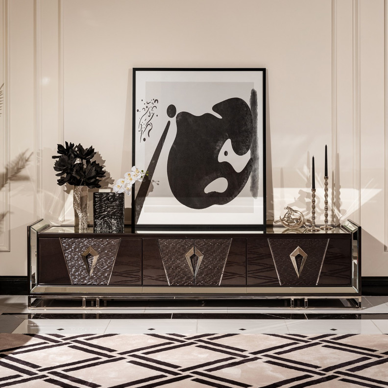 LFR-CRMA081-830 Media Cabinet Glossy Charcoal Sand Carmela Collection By Michael Amini