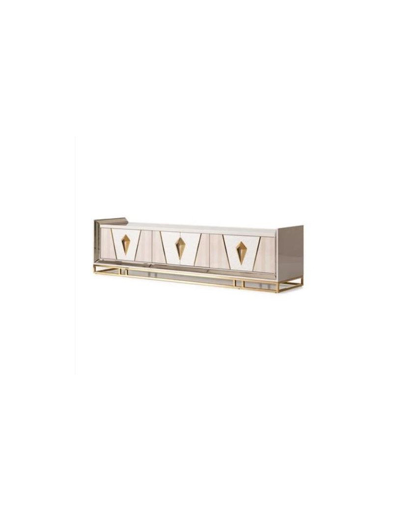 LFR-CRMA081-141 Media Cabinet Shimmer Ivory Carmela Gold Collection By Michael Amini