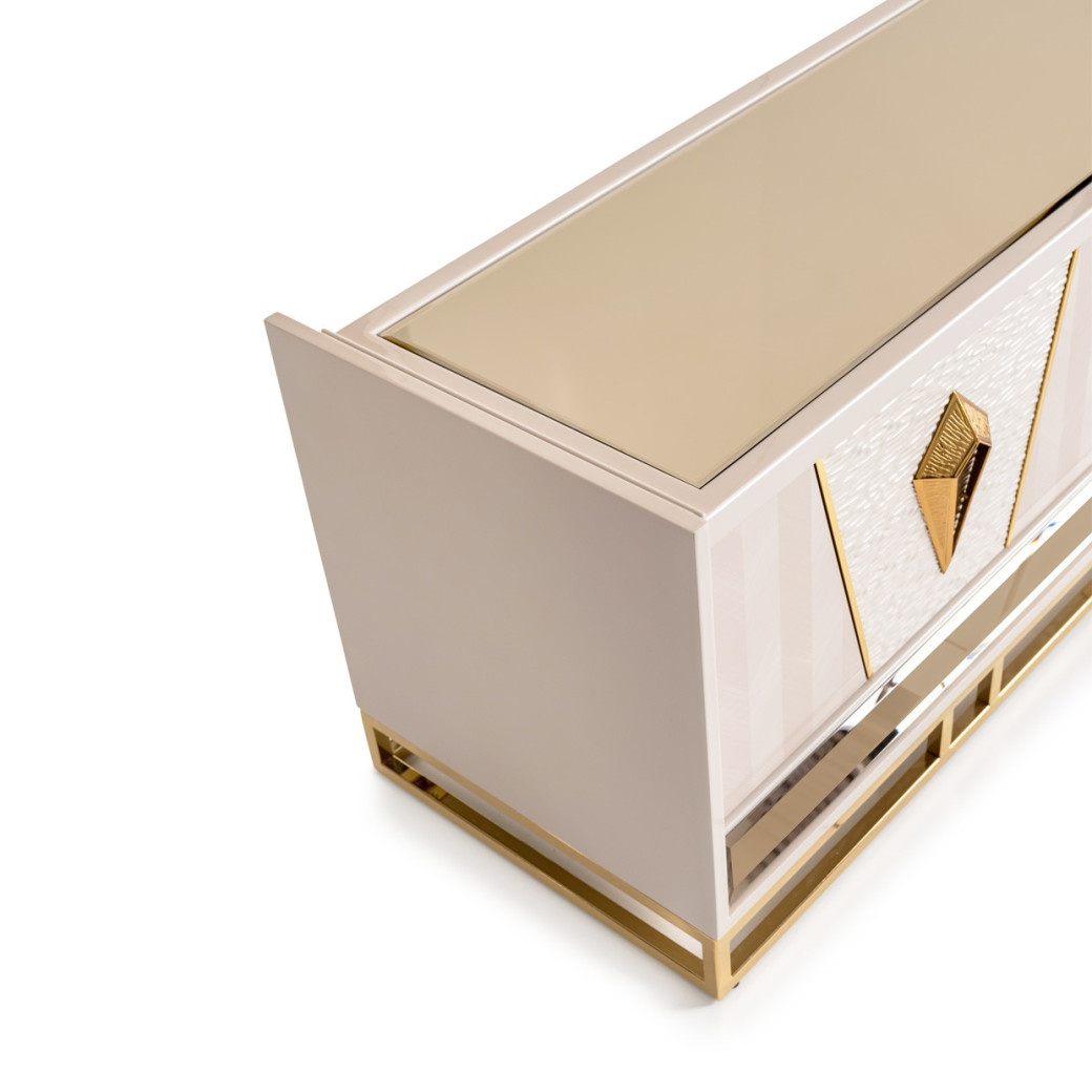 LFR-CRMA081-141 Media Cabinet Shimmer Ivory Carmela Gold Collection By Michael Amini