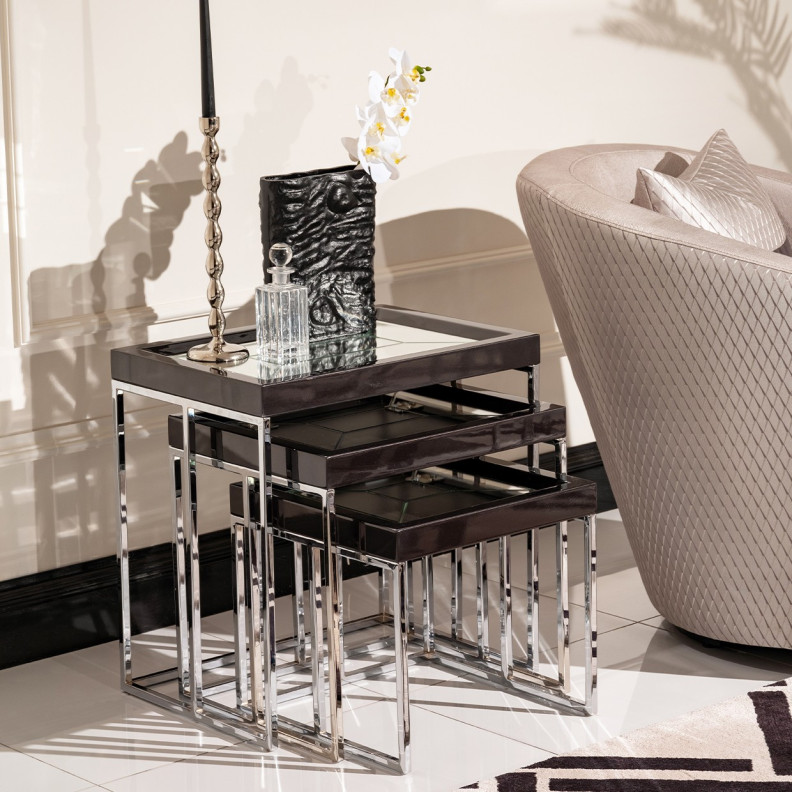 LFR-CRMA224-830 Nesting Tables Glossy Charcoal Sand Carmela Zinc Siver Collection By Michael Amini