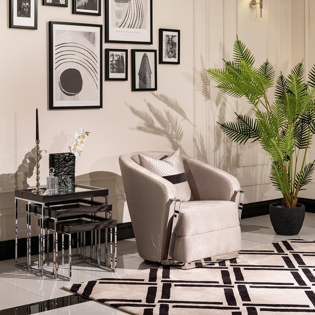 LFR-CRMA224-830 Nesting Tables Glossy Charcoal Sand Carmela Zinc Siver Collection By Michael Amini
