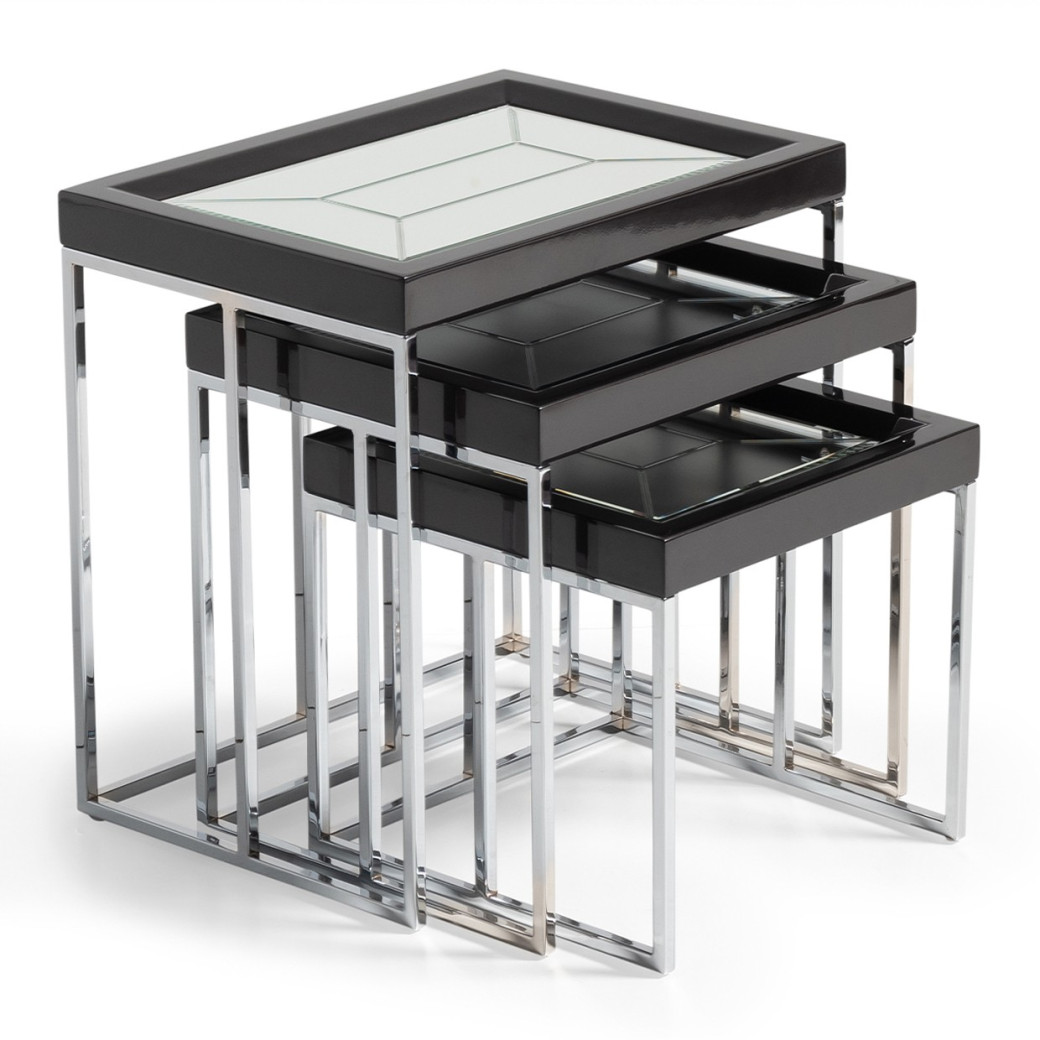 LFR-CRMA224-830 Nesting Tables Glossy Charcoal Sand Carmela Zinc Siver Collection By Michael Amini