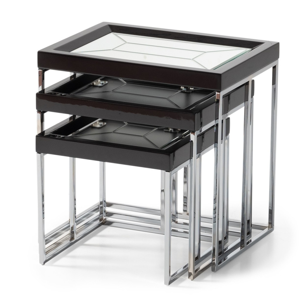 LFR-CRMA224-830 Nesting Tables Glossy Charcoal Sand Carmela Zinc Siver Collection By Michael Amini