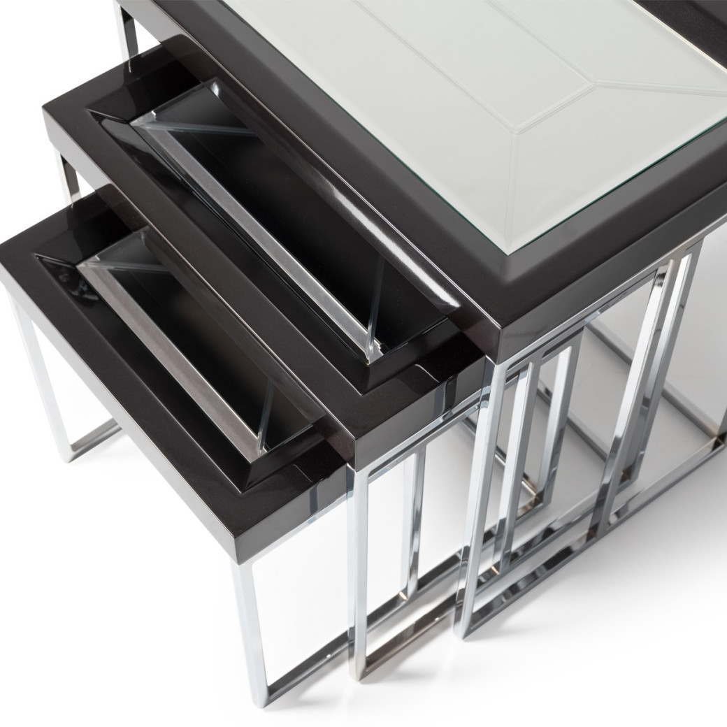 LFR-CRMA224-830 Nesting Tables Glossy Charcoal Sand Carmela Zinc Siver Collection By Michael Amini