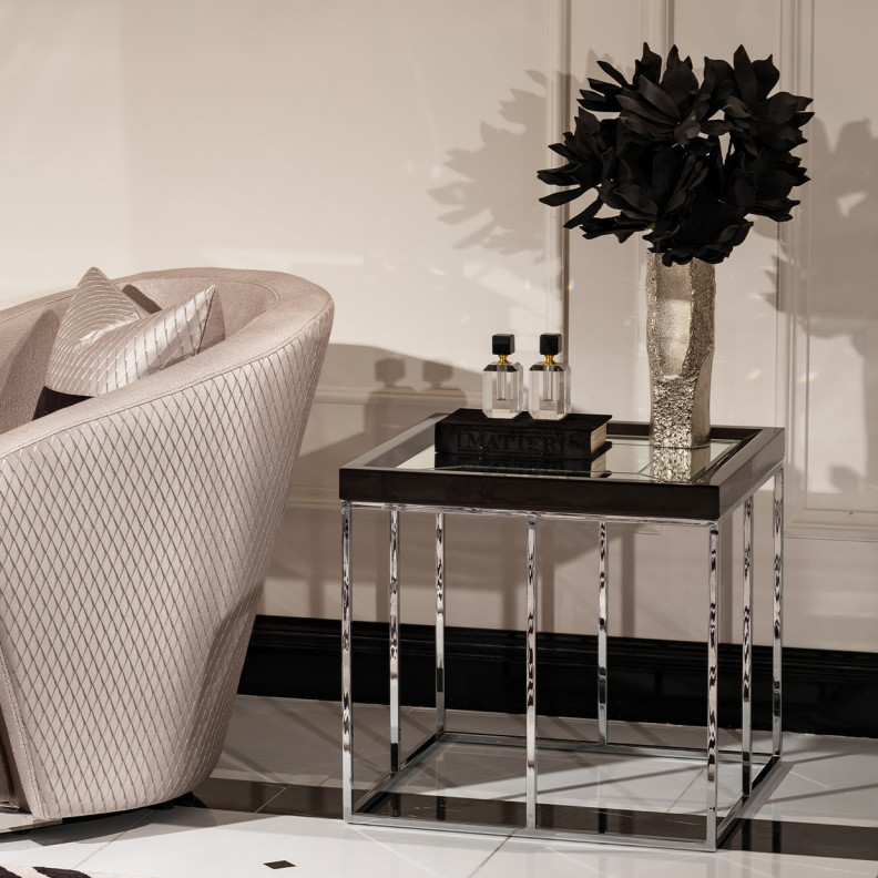 LFR-CRMA202-830 End Table Glossy Charcoal Sand Carmela Zinc Silver Collection By Michael Amini