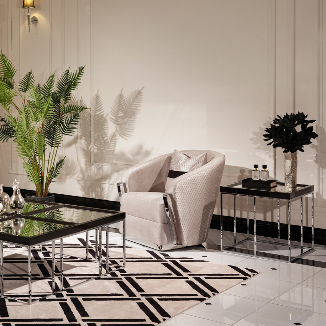 LFR-CRMA202-830 End Table Glossy Charcoal Sand Carmela Zinc Silver Collection By Michael Amini