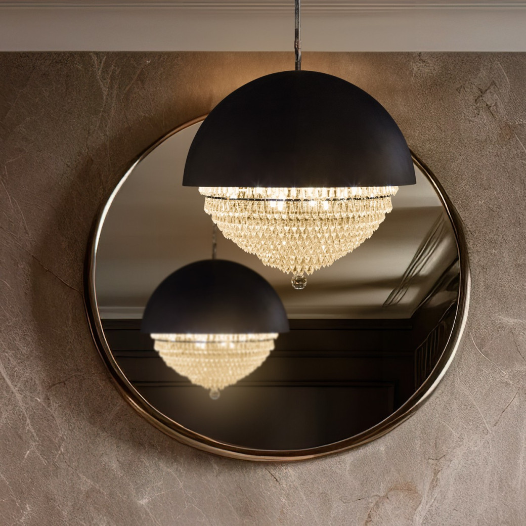 LT-CH998B-12CLR Michael Amini Eclipse LED Light Chandelier w/Black Dome