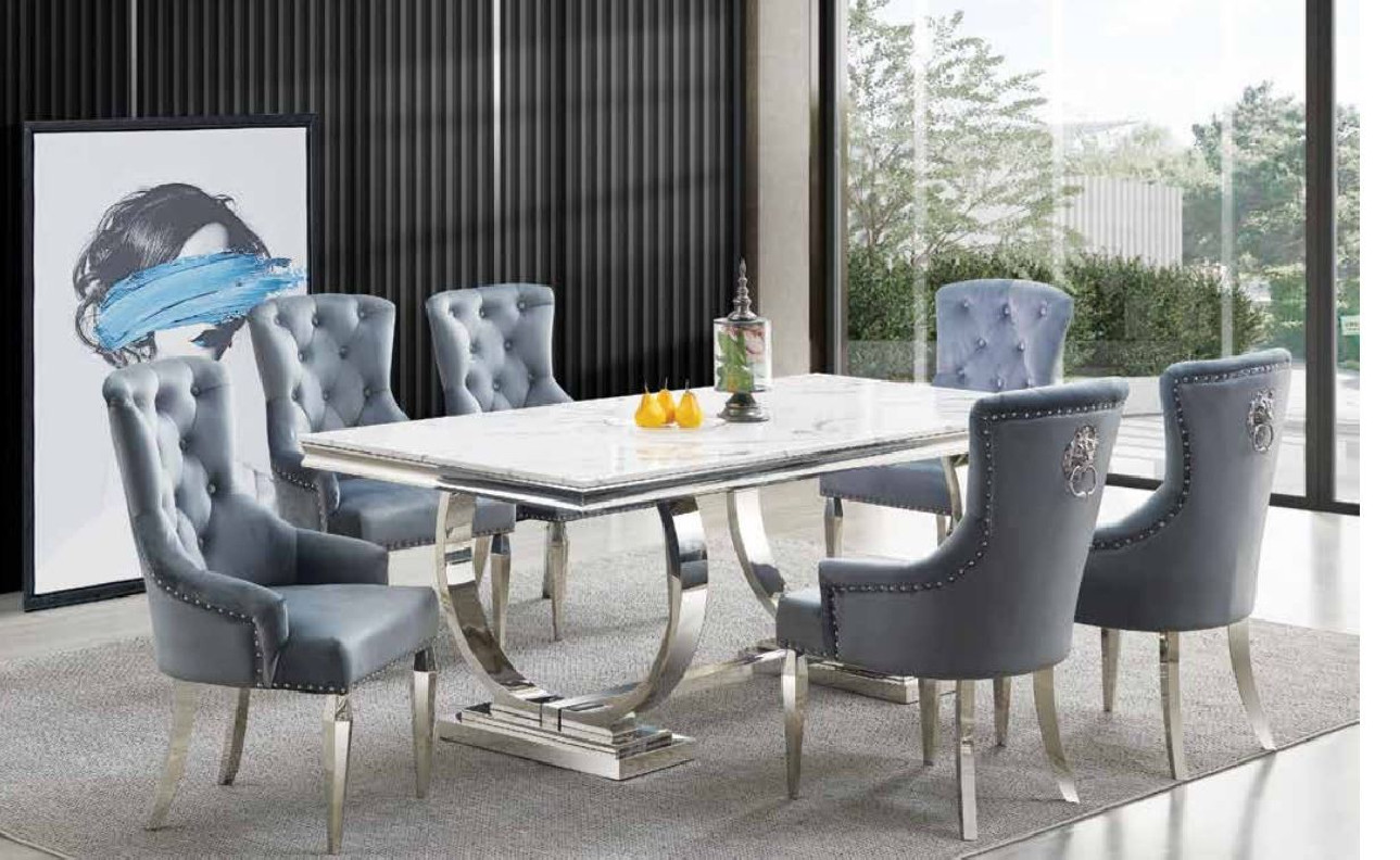 D1003 7PC Dining Set with chrome trim base  By McFerran Furnishing