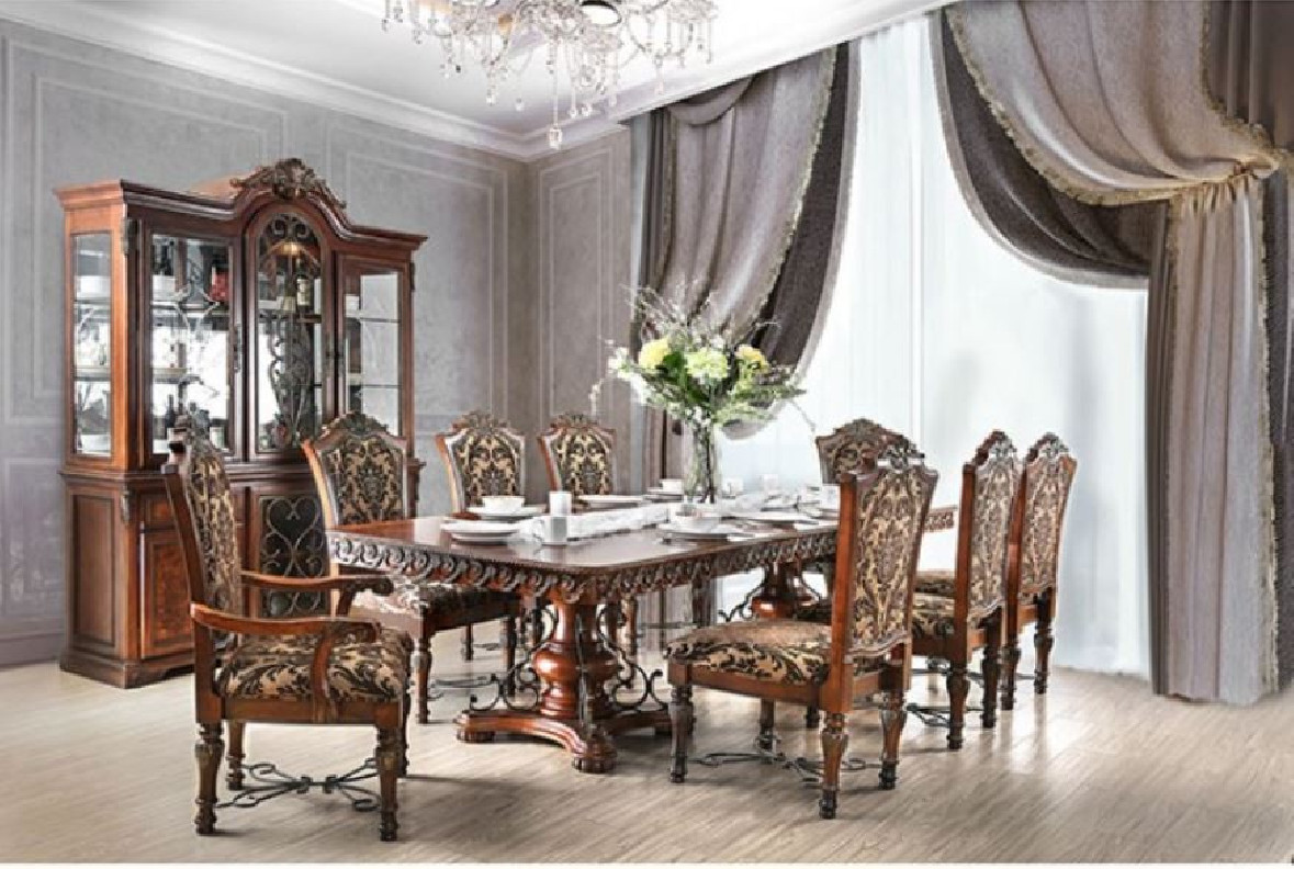 CM3788T 7PC Dining set Double Pedestal Base Brown Cherry Lucie Collection By Furniture of America