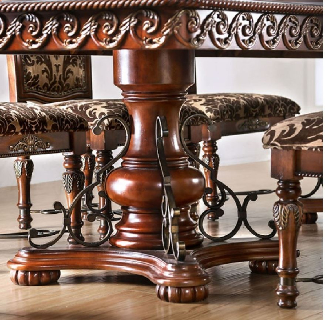 CM3788T 7PC Dining set Double Pedestal Base Brown Cherry Lucie Collection By Furniture of America