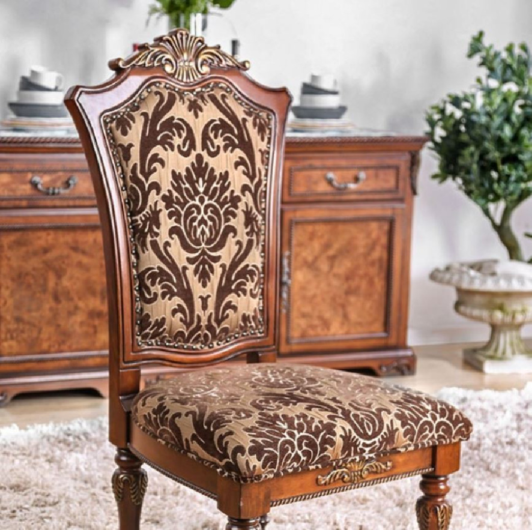 CM3788T 7PC Dining set Double Pedestal Base Brown Cherry Lucie Collection By Furniture of America