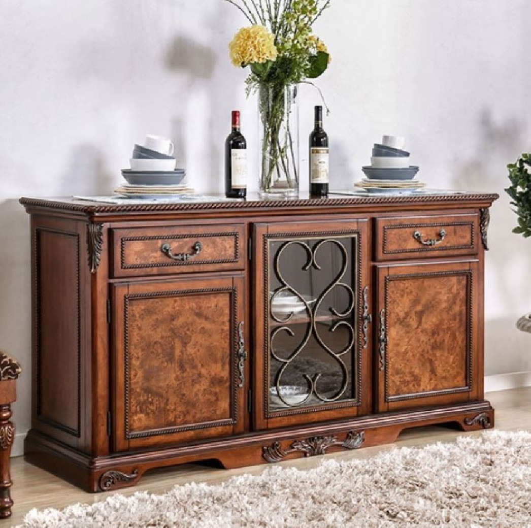 CM3788T 7PC Dining set Double Pedestal Base Brown Cherry Lucie Collection By Furniture of America