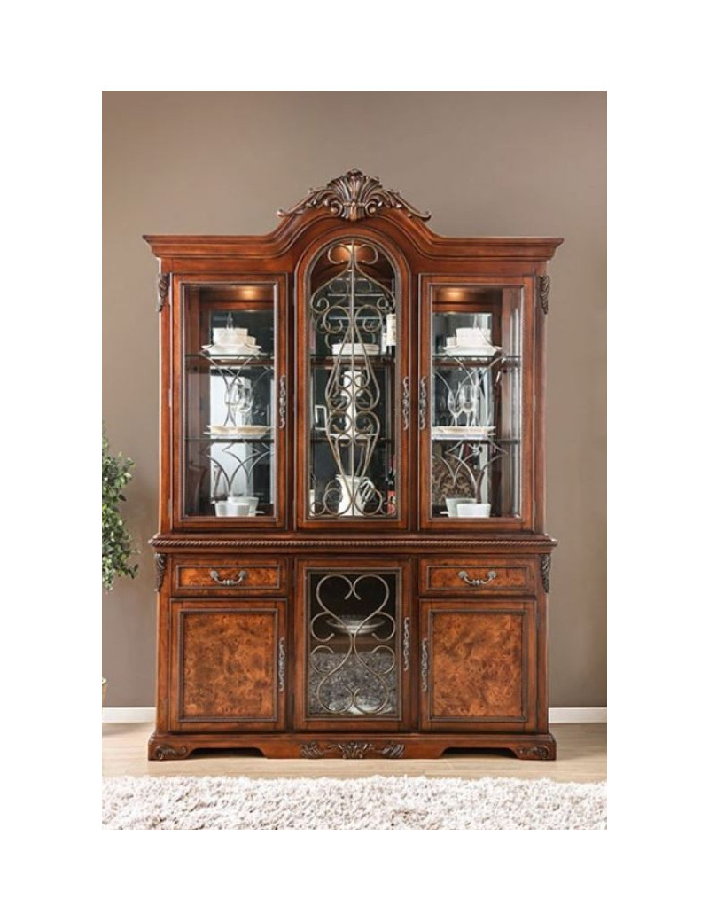 CM3788T 7PC Dining set Double Pedestal Base Brown Cherry Lucie Collection By Furniture of America