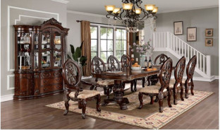 CM3145T 7PC Dining set Double Pedestal Table Base Brown Cherry Normandy Collection By Furniture of America