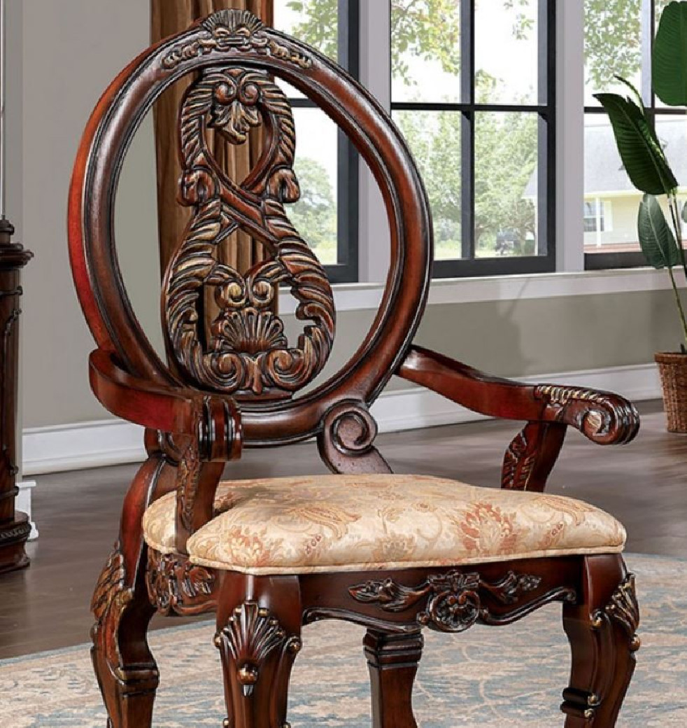 CM3145T 7PC Dining set Double Pedestal Table Base Brown Cherry Normandy Collection By Furniture of America