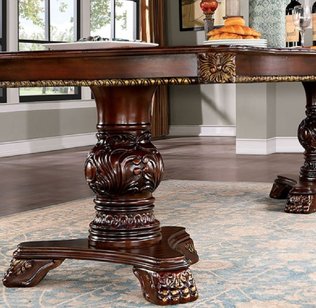 CM3145T 7PC Dining set Double Pedestal Table Base Brown Cherry Normandy Collection By Furniture of America