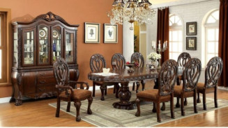 CM3186CH-T 7PC Dining set Double Pedestal Base Brown Cherry Wyndmere Collection By Furniture of America
