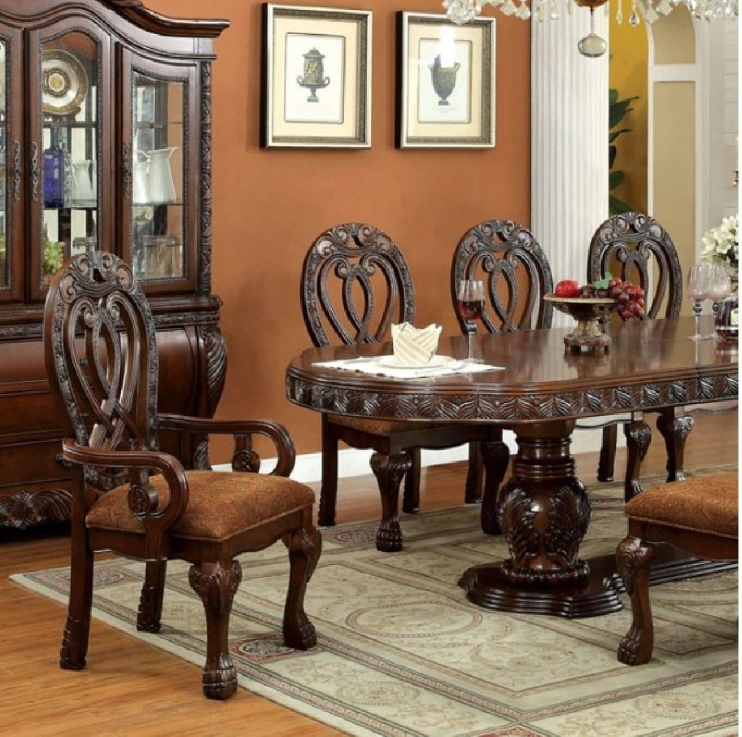 CM3186CH-T 7PC Dining set Double Pedestal Base Brown Cherry Wyndmere Collection By Furniture of America