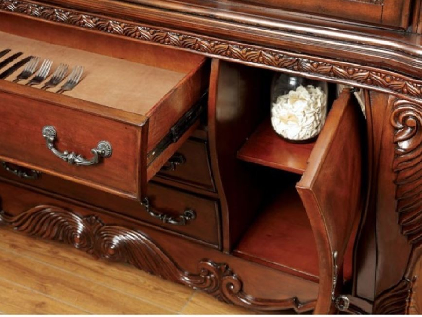 CM3186CH-T 7PC Dining set Double Pedestal Base Brown Cherry Wyndmere Collection By Furniture of America