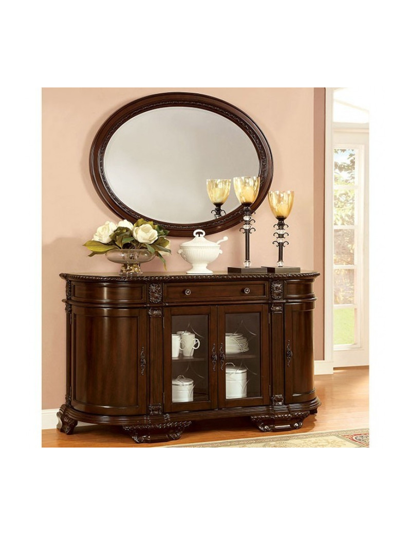 CM3319T 7PC Dining Set Double Pedestal Base Brown Cherry Bellagio Collection by Furniture of America