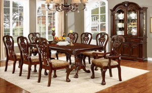 CM3212T 7PC Dining Set Rectangular Pedestal Table Brown Cherry Finish Elana Collection By Furniture of America