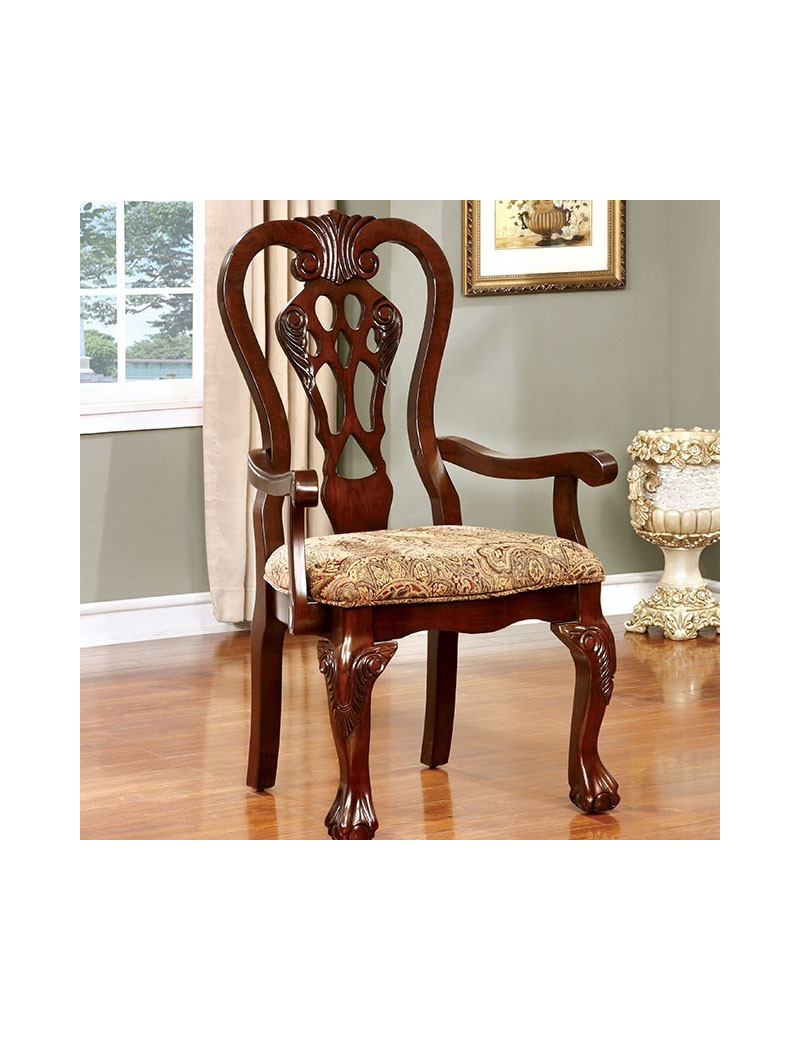 CM3212T 7PC Dining Set Rectangular Pedestal Table Brown Cherry Finish Elana Collection By Furniture of America