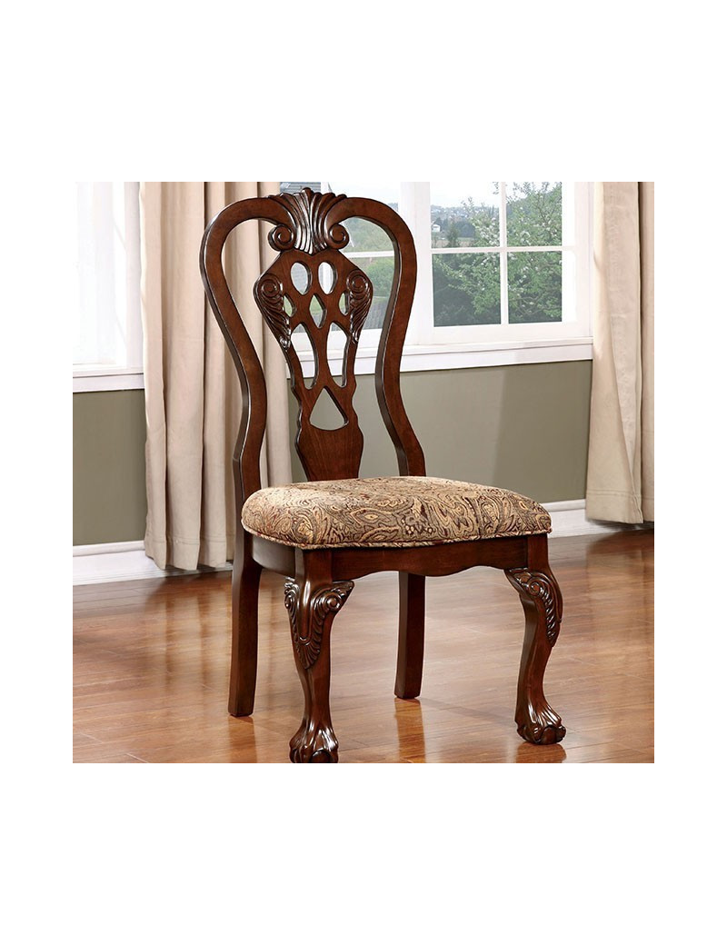 CM3212T 7PC Dining Set Rectangular Pedestal Table Brown Cherry Finish Elana Collection By Furniture of America