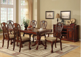 CM3222T 7PC Dining Set Double Pedestal Base Cherry Finish Georgetown By Furniture of America