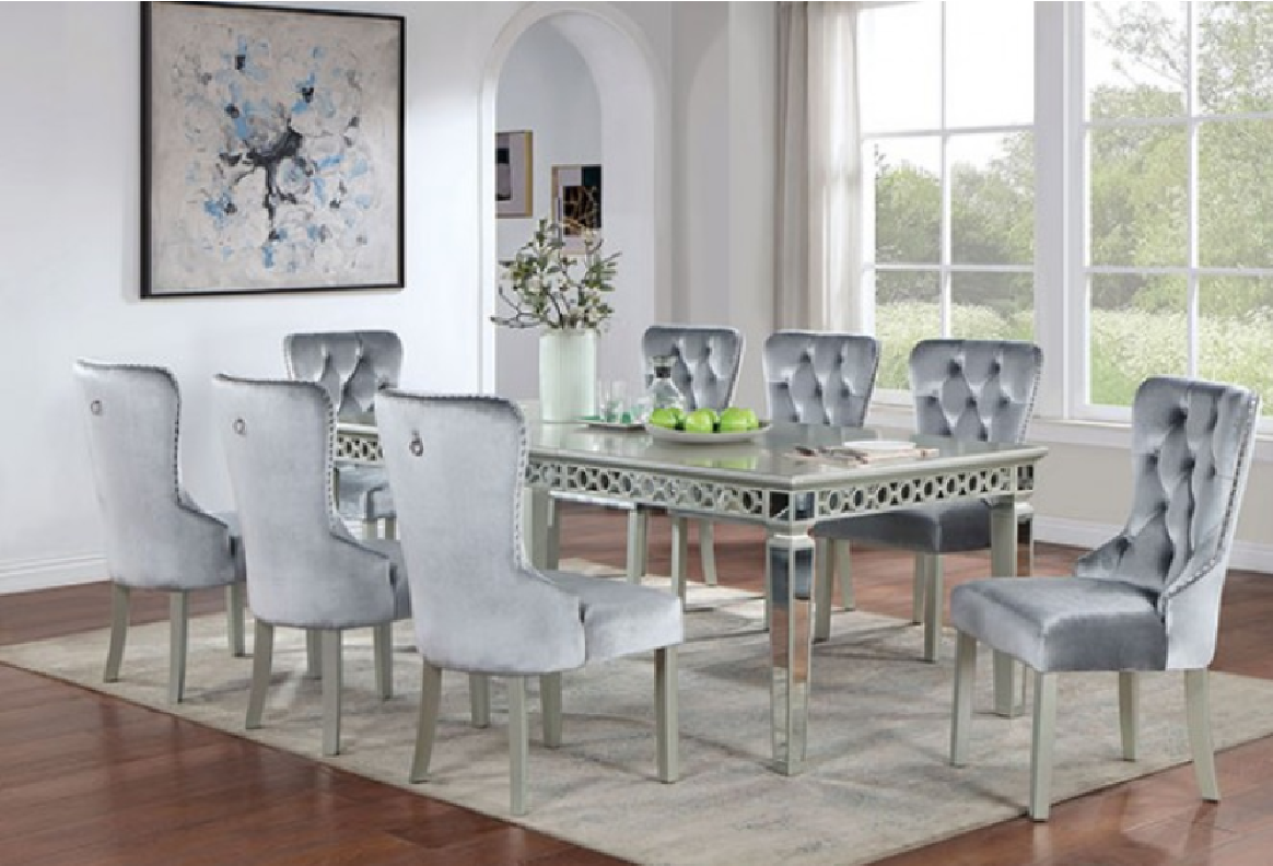 CM3241SV-T  9PC Dining Set Silver/Dark Gray Finish Adalia Collection By Furniture of America