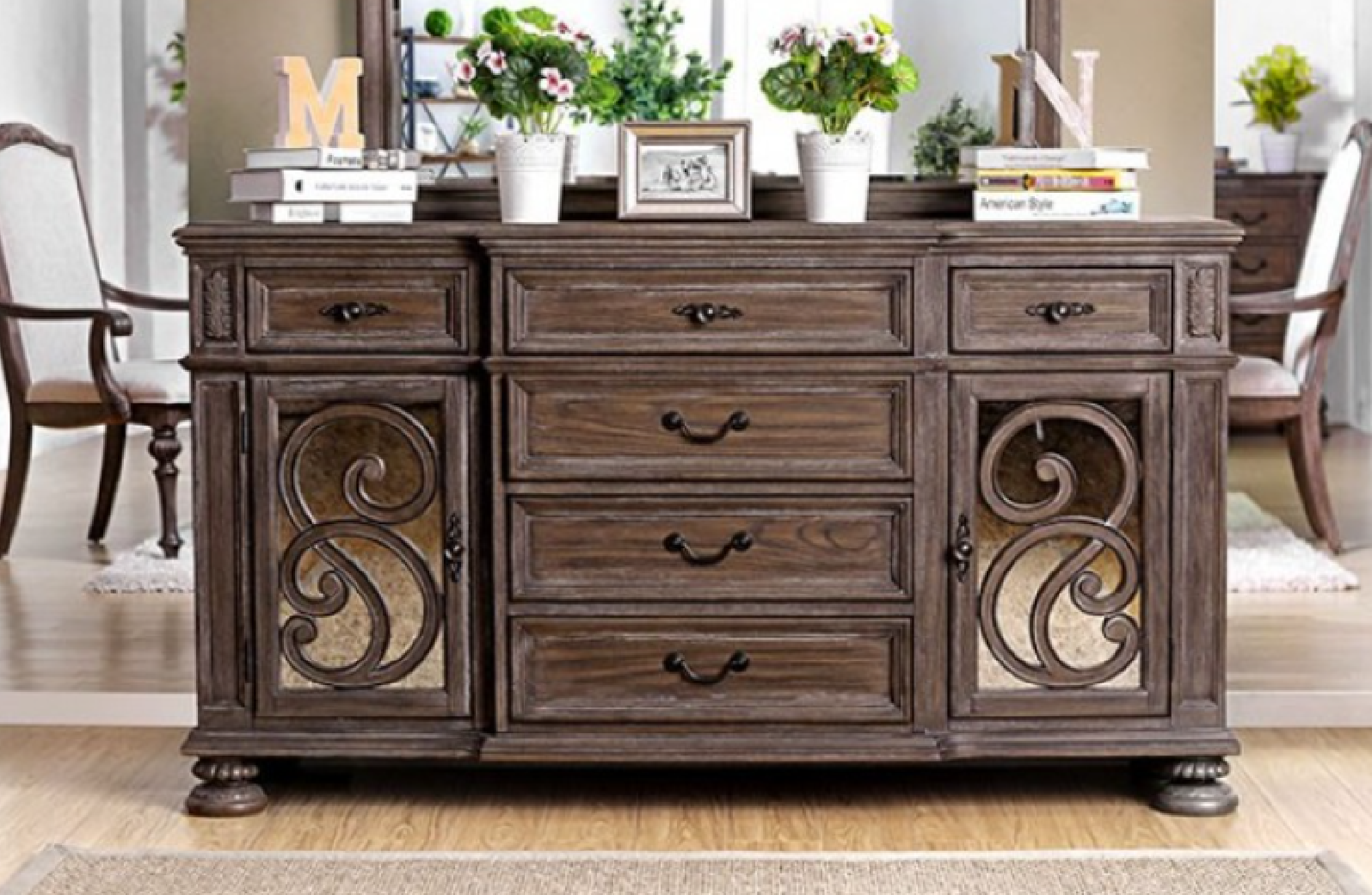 CM3150T 7PC Dining Set Rustic Natural Tone Arcadia Collection By Furniture of America