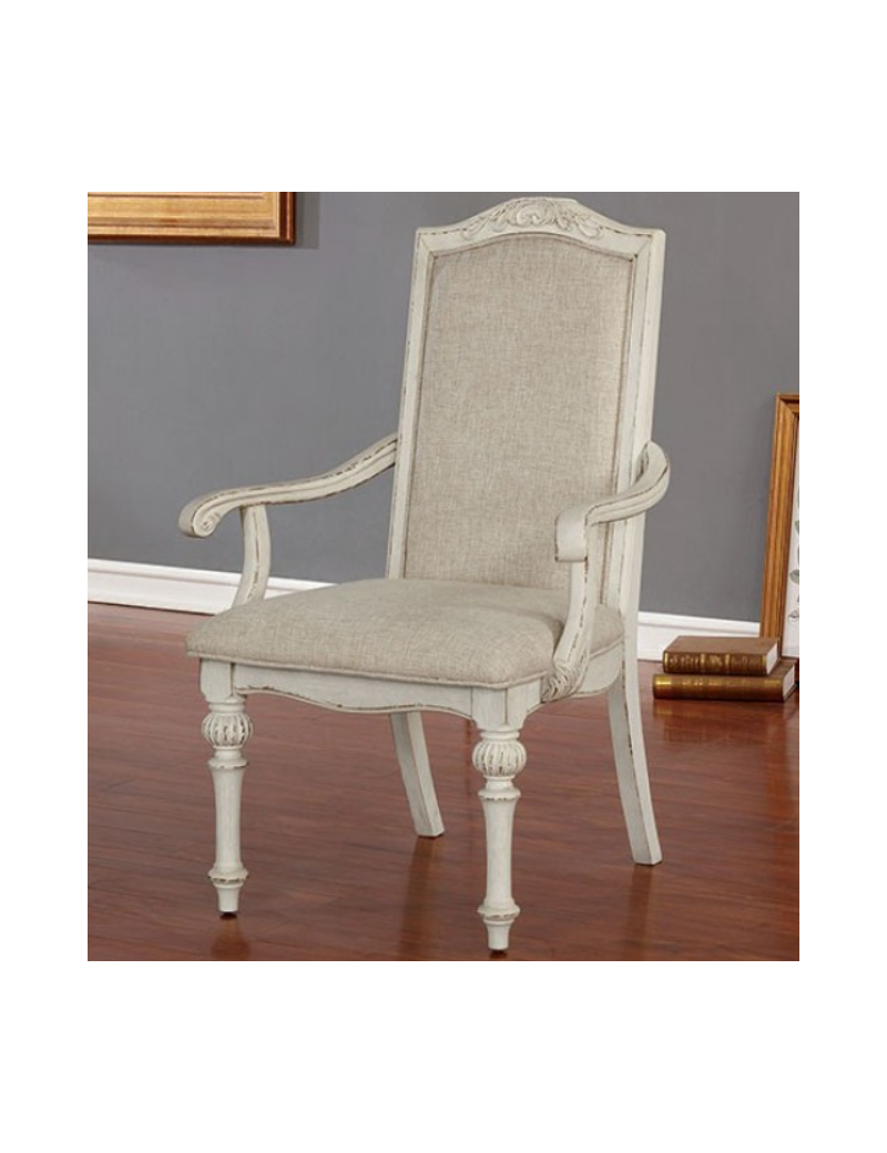 CM3150WH-T 7PC Dining Set Rustic Antique White Arcadia Collection By Furniture of America