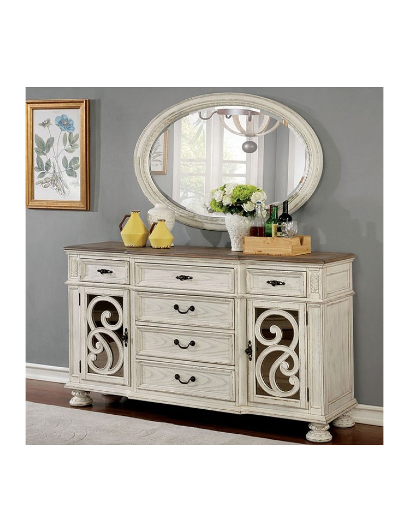 CM3150WH-T 7PC Dining Set Rustic Antique White Arcadia Collection By Furniture of America