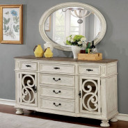 CM3150WH-T 7PC Dining Set Rustic Antique White Arcadia Collection By Furniture of America