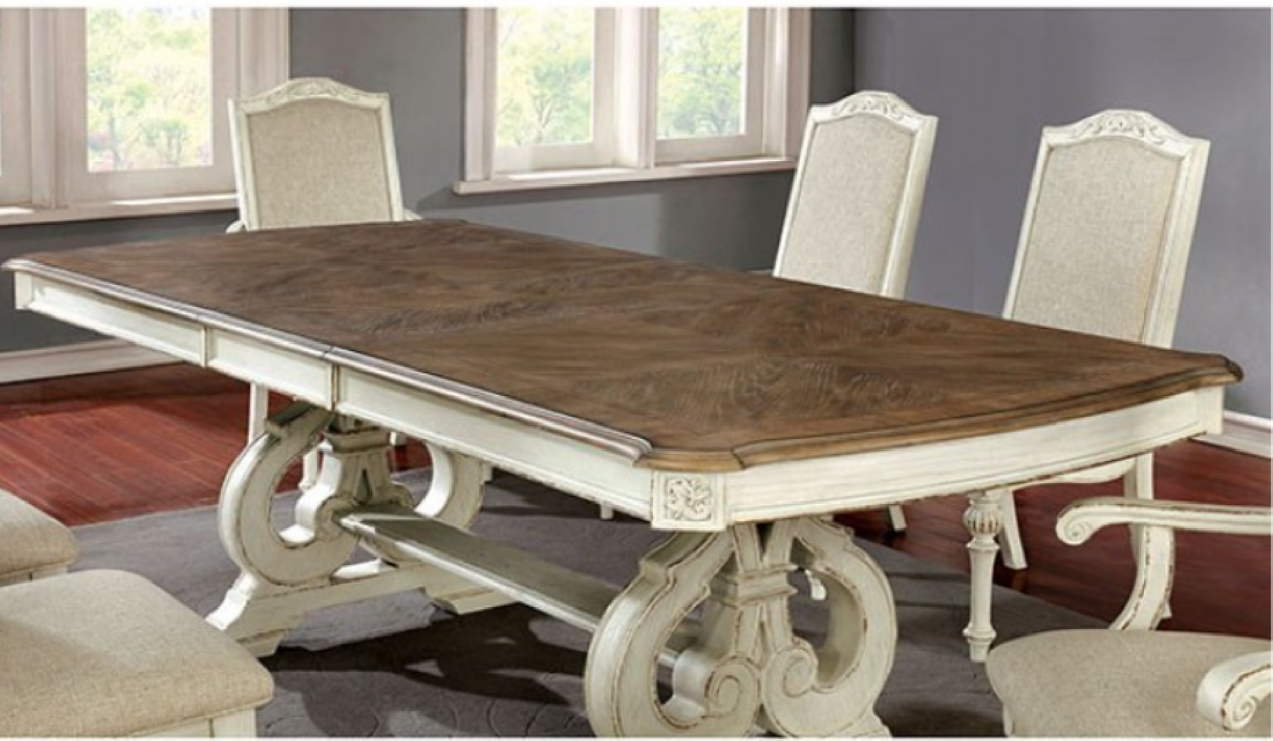CM3150WH-T 7PC Dining Set Rustic Antique White Arcadia Collection By Furniture of America