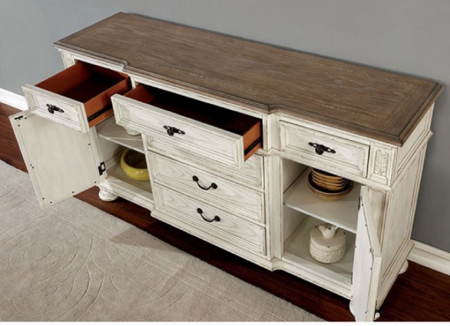 CM3150WH-T 7PC Dining Set Rustic Antique White Arcadia Collection By Furniture of America