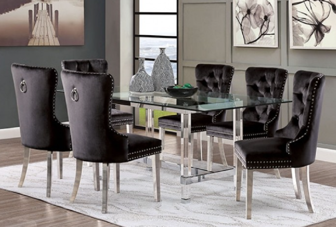 CM3654T 7PC Dining Set Black Chairs Contemporary Style Casper Collection By Furniture of America