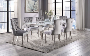 CM3903WH-T 7PC Dining Set White Chrome Contemporary Style Neuveville Collection By Furniture of America