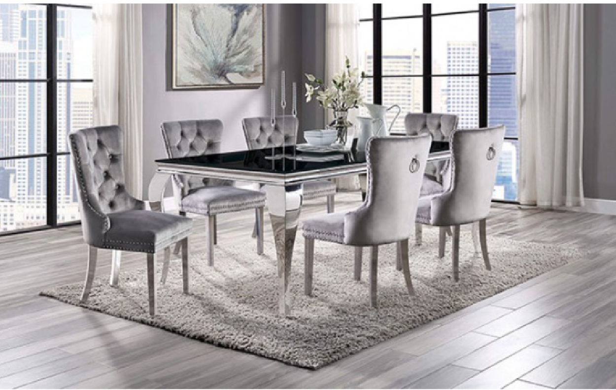 CM3903BK-T 7PC Dining Set Black Chrome Contemporary Style Neuveville Collection By Furniture of America